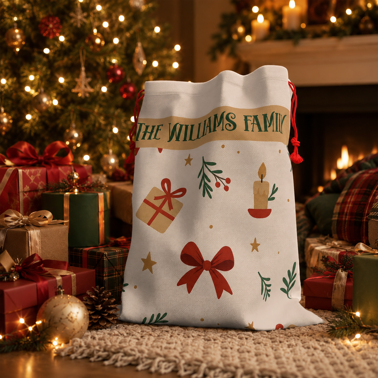 Design template for the vintage Christmas Santa sack showing the print layout