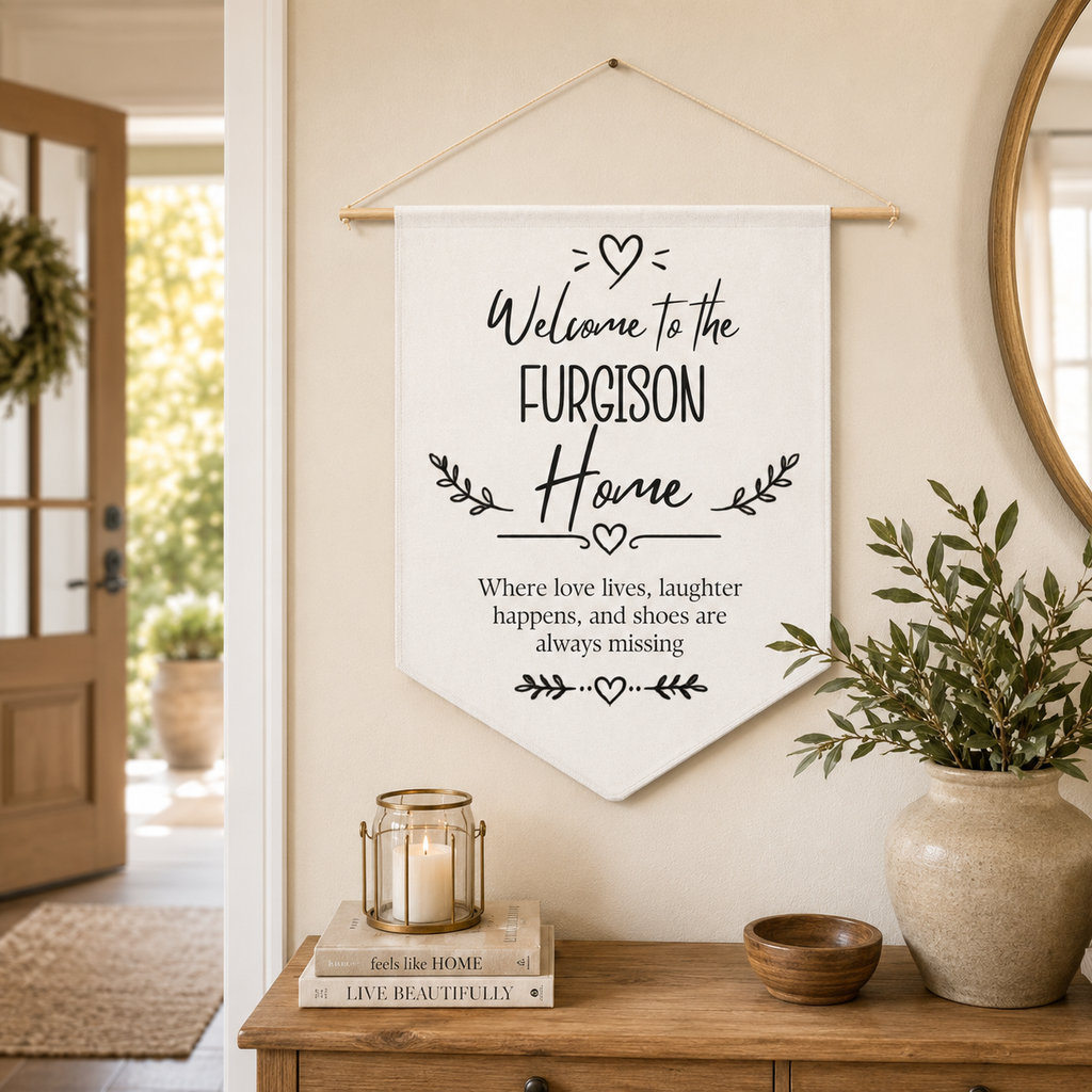 Design template for the welcome home pennant showing the print layout
