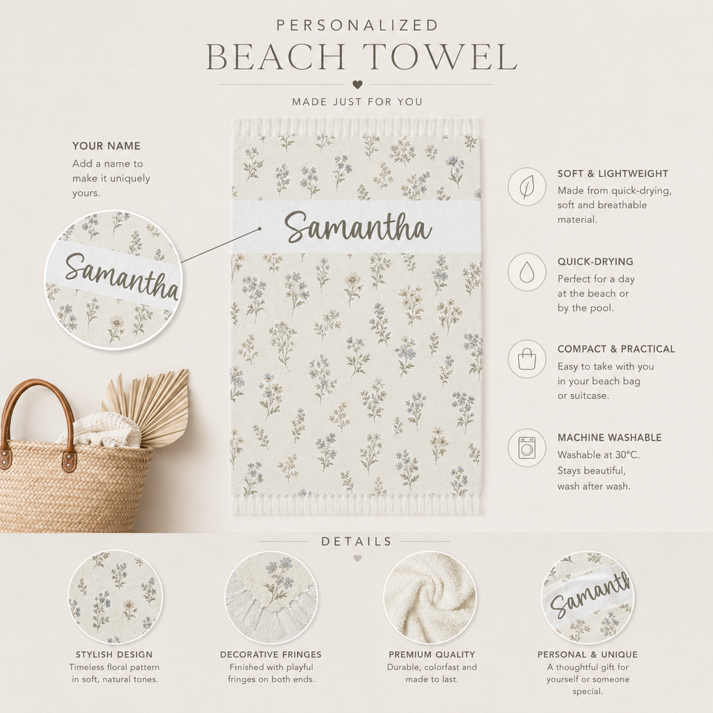 Delicate wildflower personalized beach towel artwork