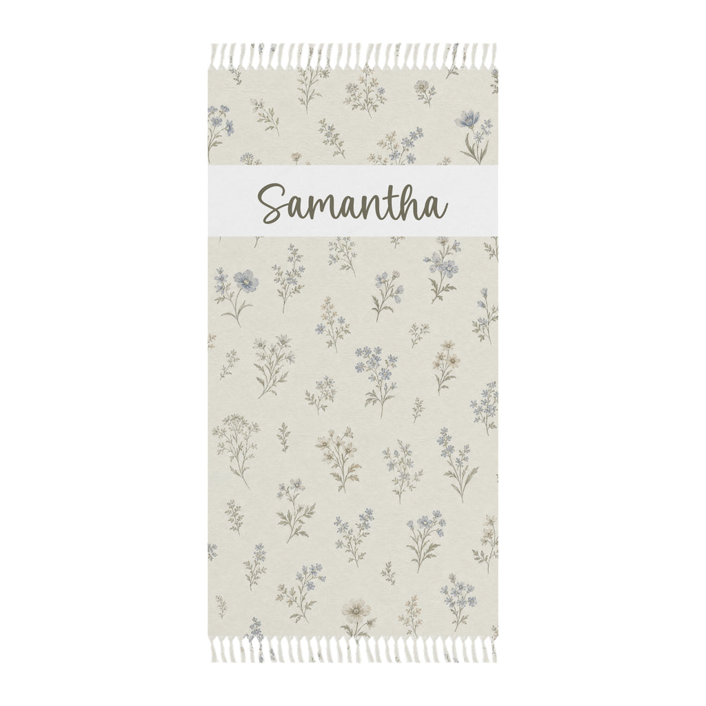 Personalized wildflower beach towel with custom name and tassels