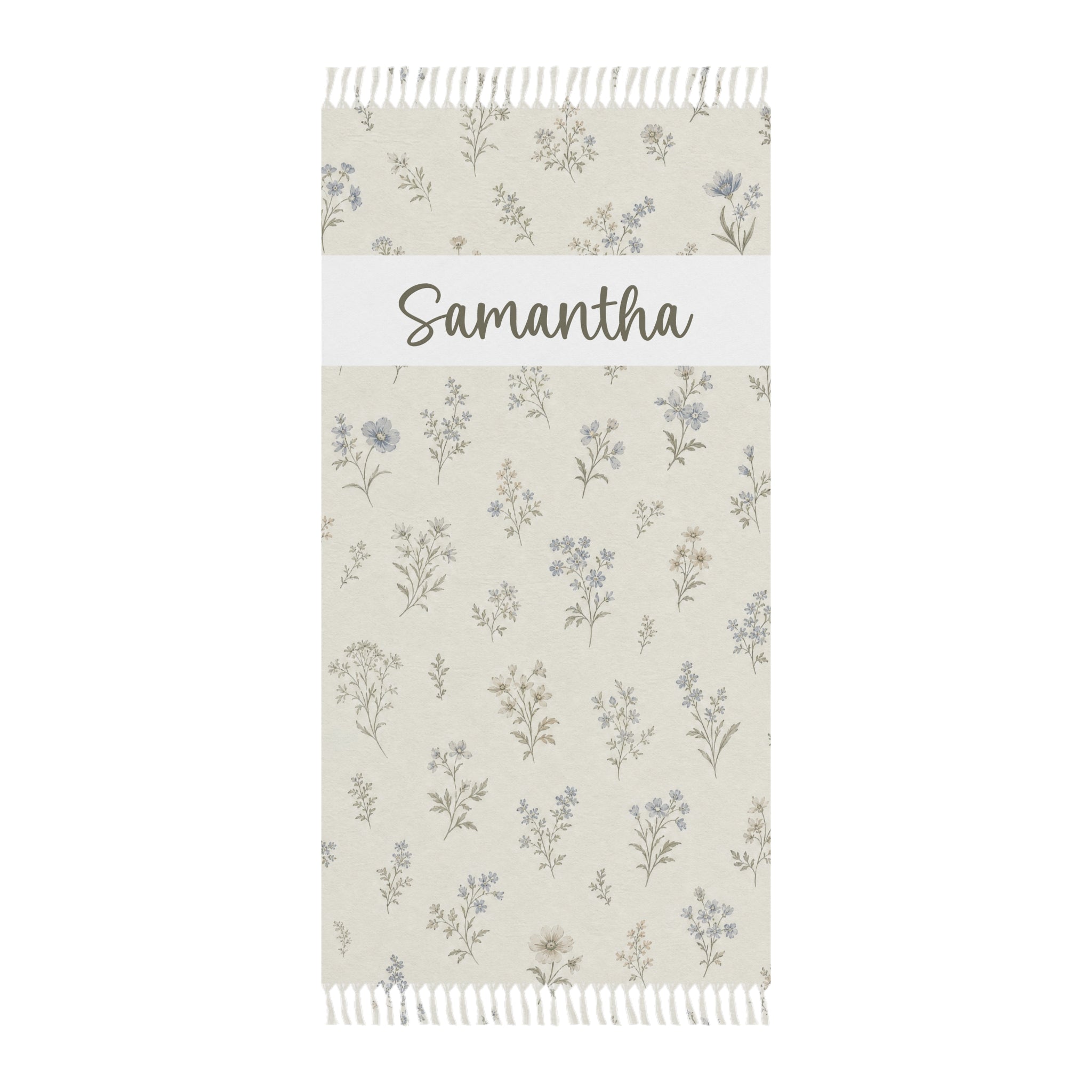 Personalized wildflower beach towel with custom name and tassels