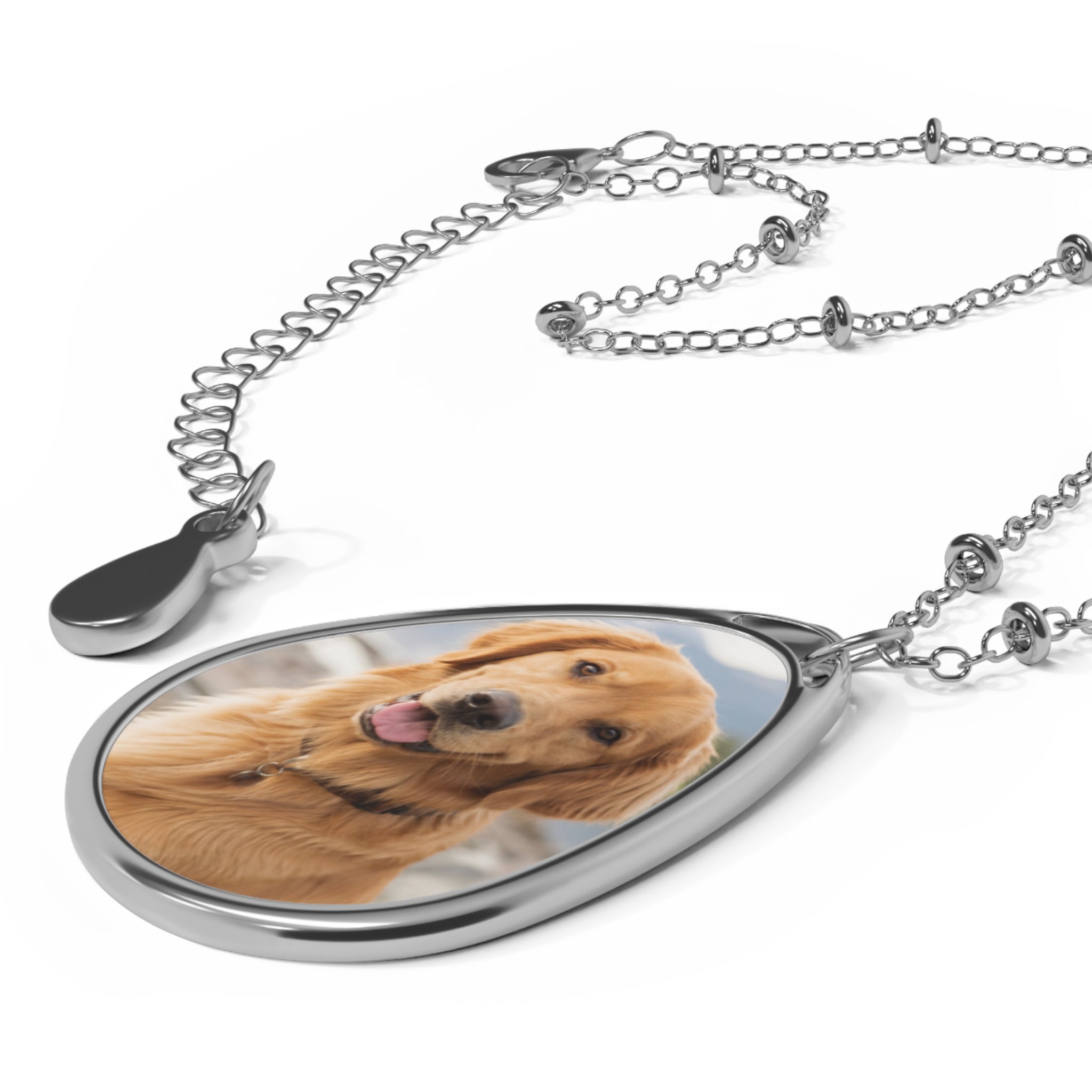 Oval pet photo pendant necklace, dog memorial keepsake