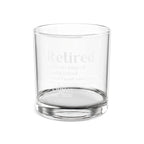 Clear tempered retirement whiskey glass personalized with a name and year
