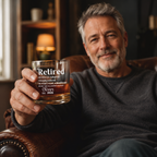 Wraparound 'Retired' definition print design for a personalized retirement whiskey glass